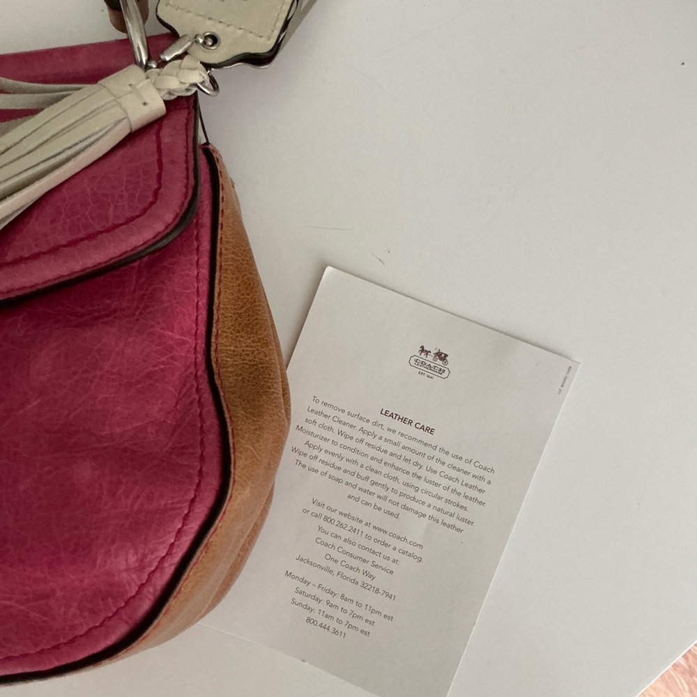 Coach Pink Leather Shoulder Bag with Tassel Charm - Picture 7 of 15